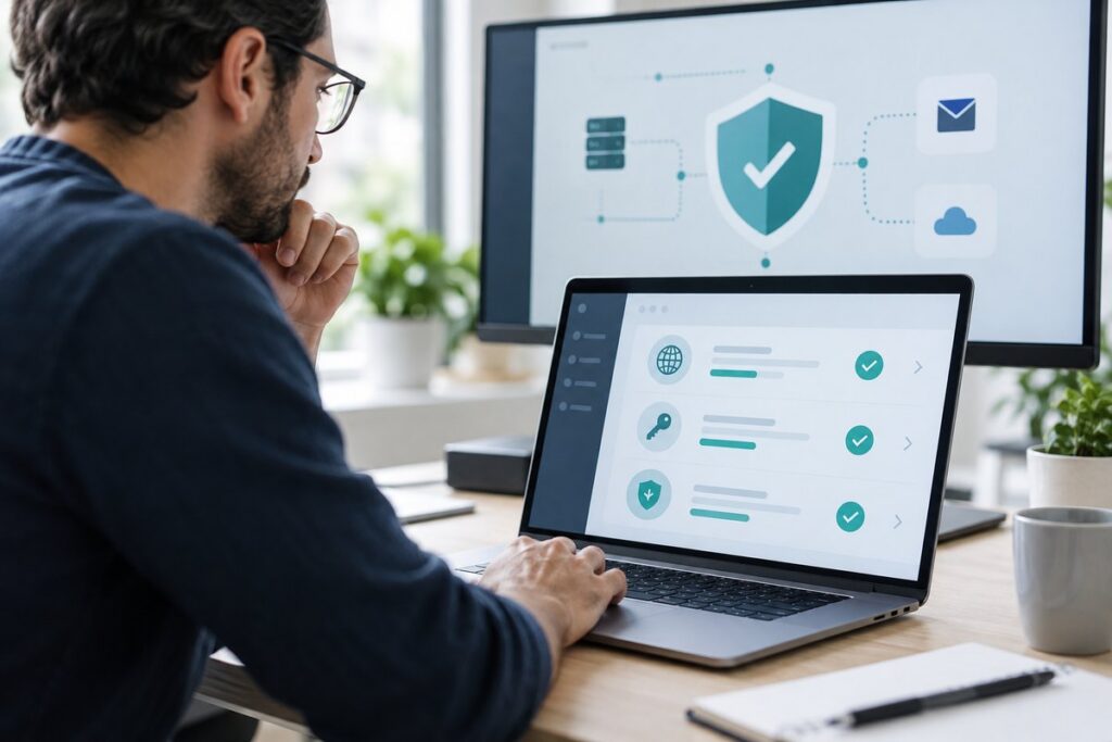 Email authentication settings shown with shield and verification indicators